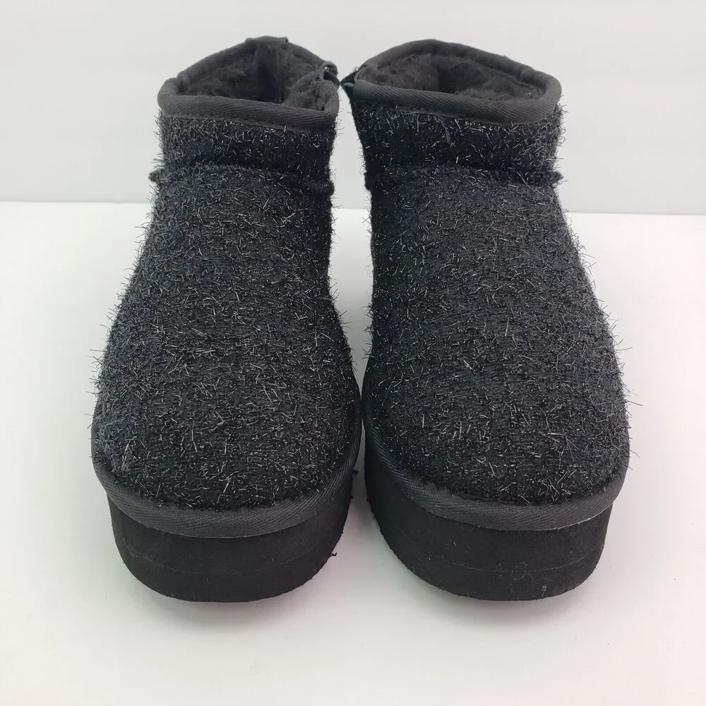 BearPaw Shalini Youth Girls Size 13 Black Sparkle Wool Blend Winter Low Boots